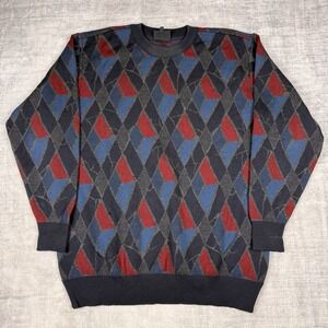 Paul & Shark Sweater Mens XL Blue Italian Wool Abstract Cracked Ice Italian Wool